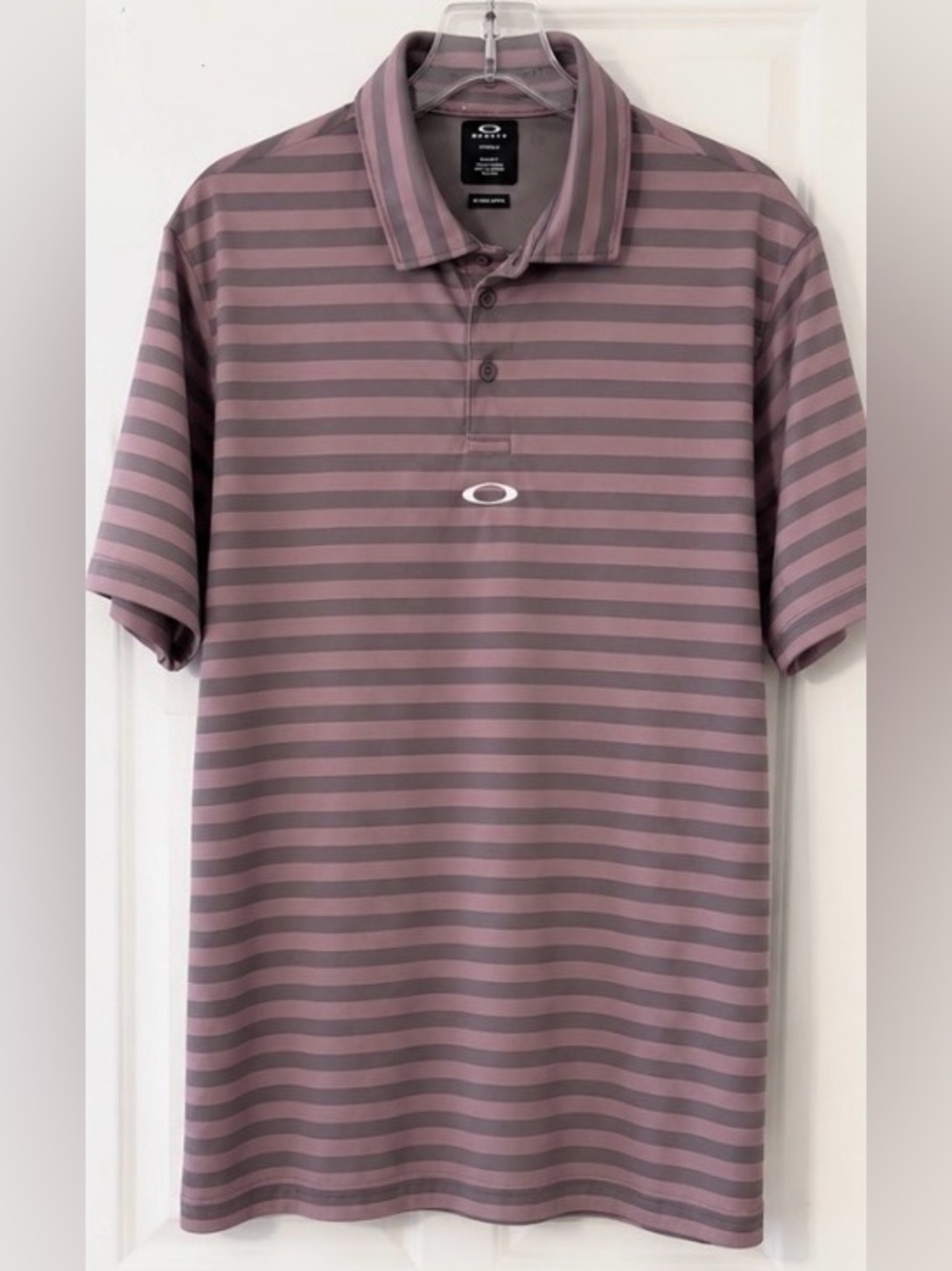 Oakley Hydrolix Performance Golf Polo Shirt Men’s Medium Gray & Mauve Striped